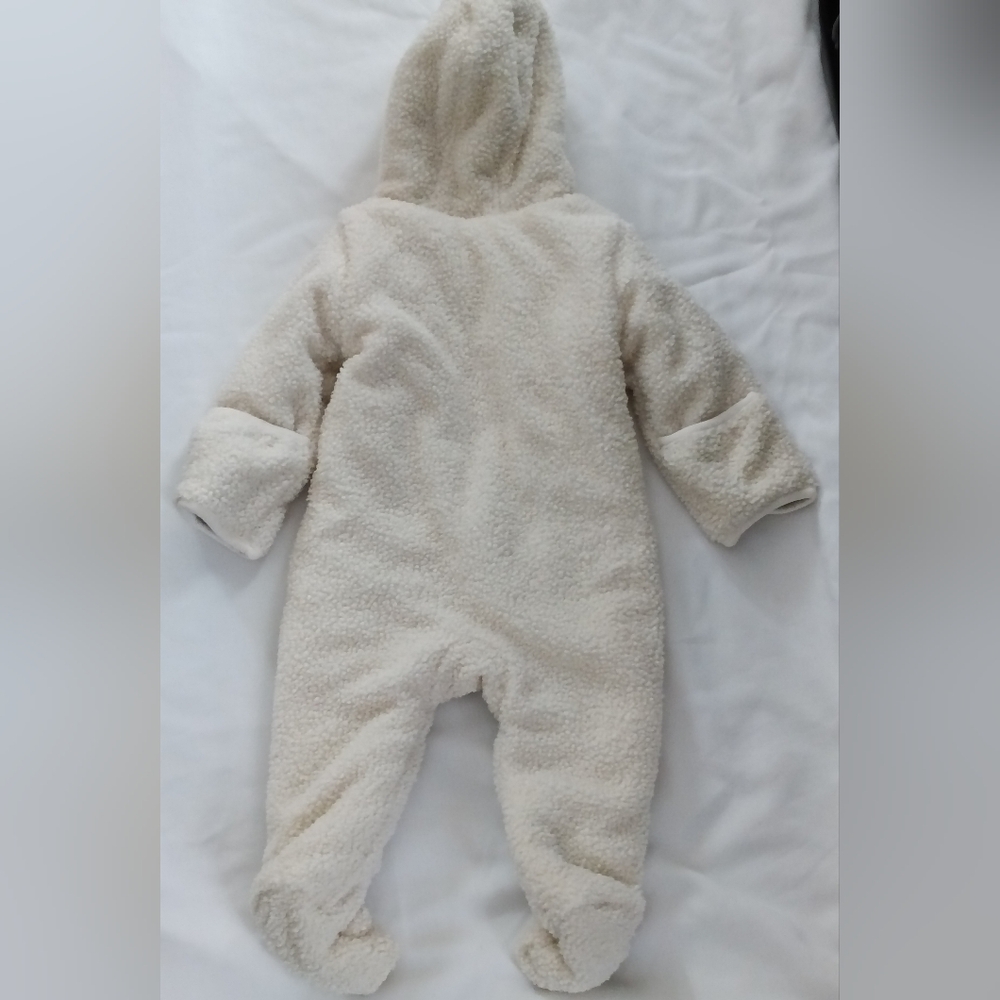 Little Lass Baby Girl 3/6M Cream Fleece Hooded Footie Cozy Warm - Picture 3 of 3